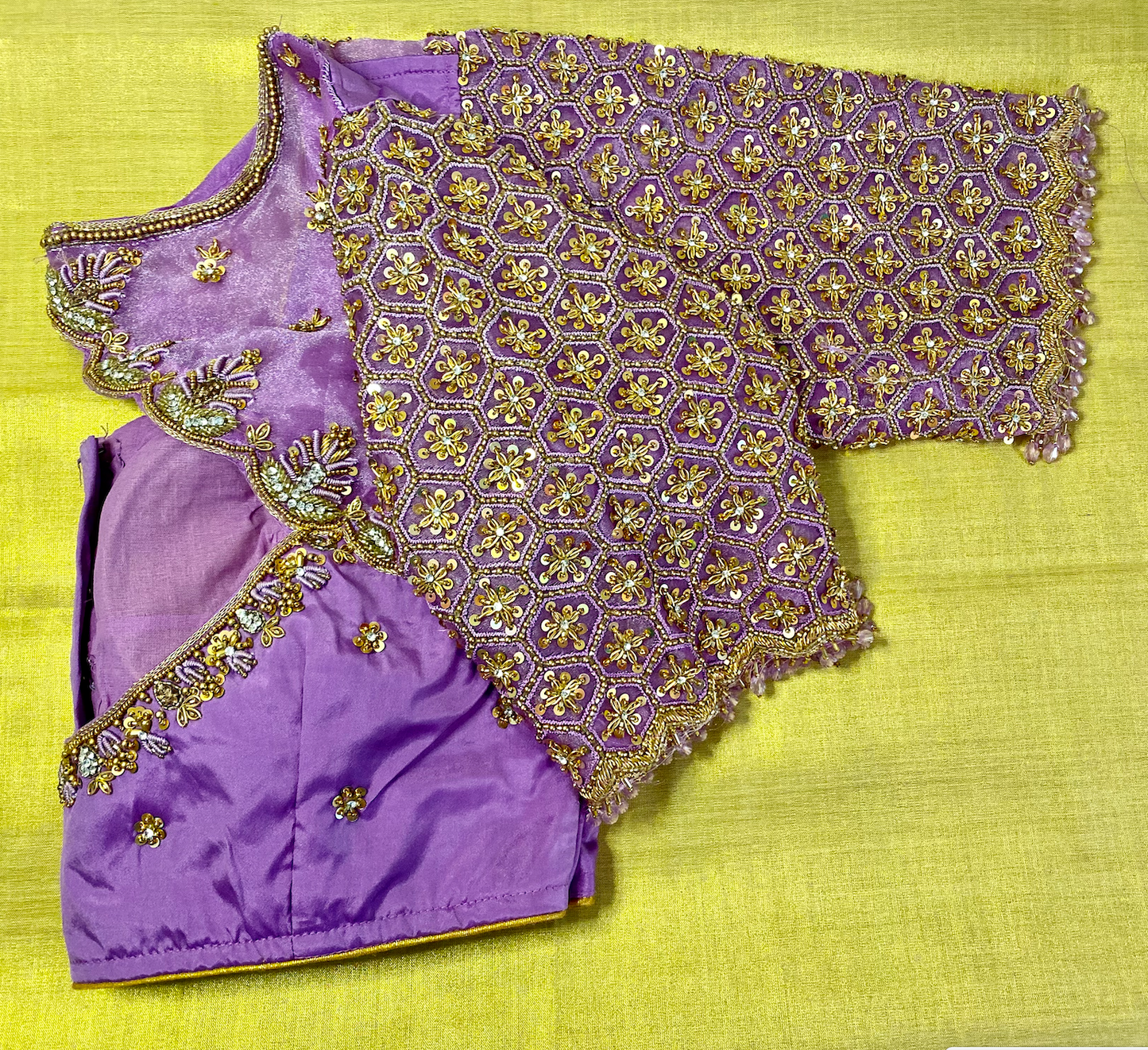 Organza Dark Lilac Bridal Maggam Blouse|Aari Blouse |Readymade|PrincessCut Padded | Fits 38”- 44”