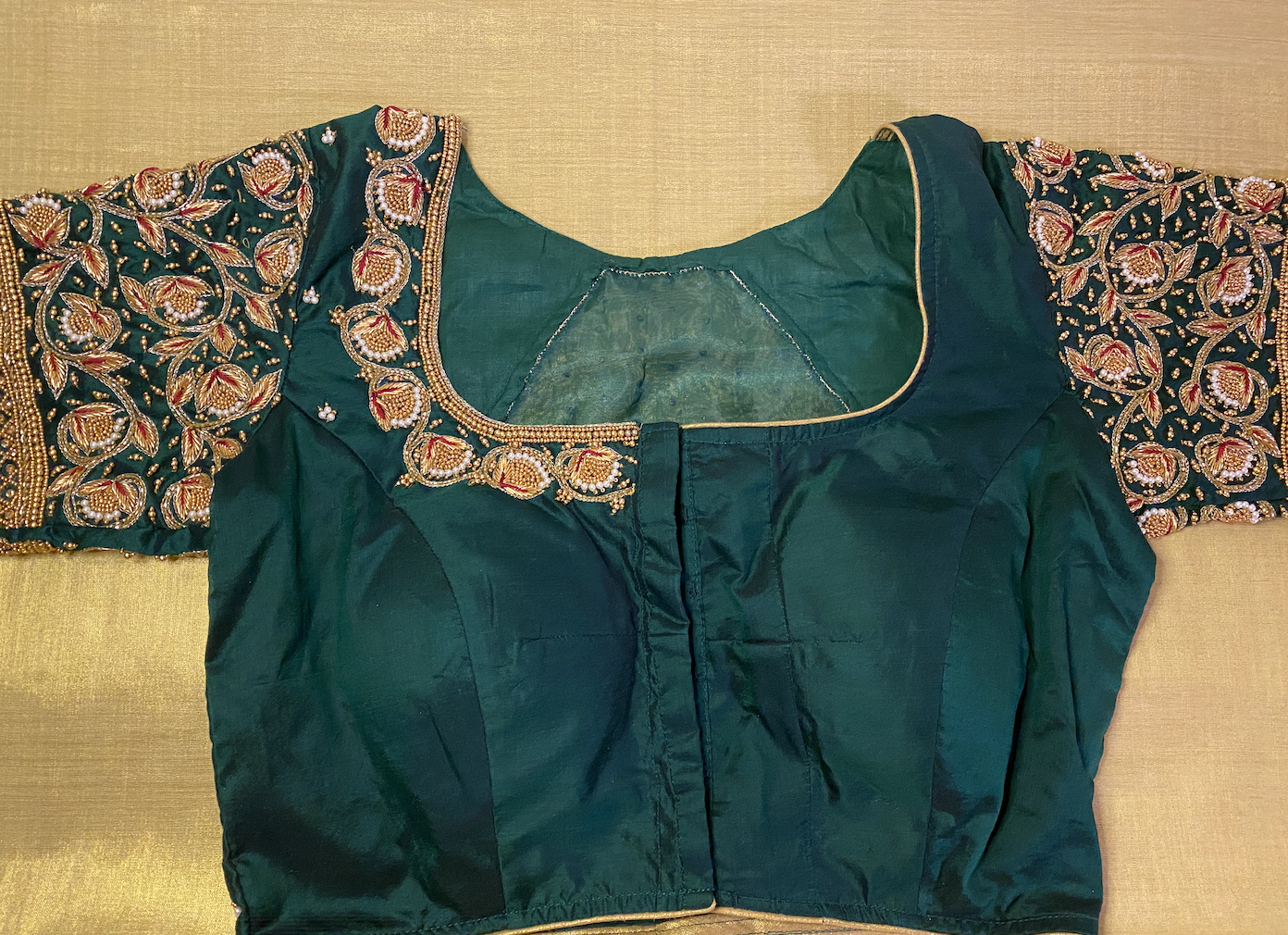 Bridal Maggam/Aari work Blouse |PrincessCut Padded 36"-44" |Dark Green