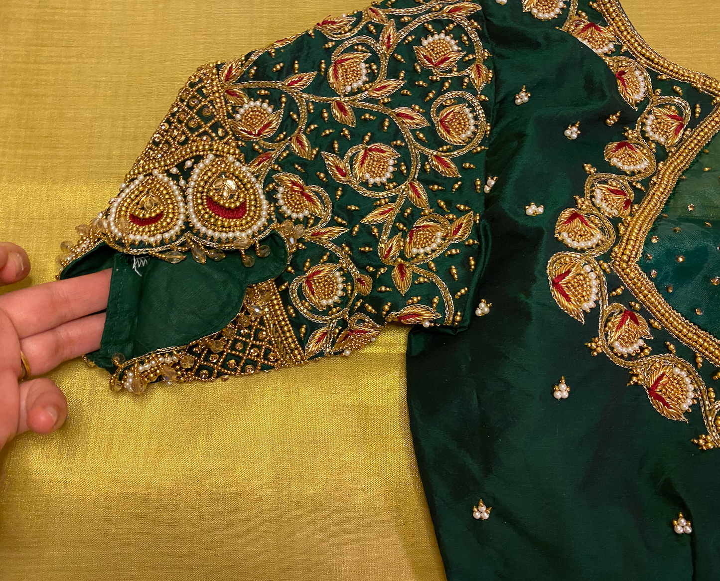 Bridal Maggam/Aari work Blouse |PrincessCut Padded 36"-44" |Dark Green