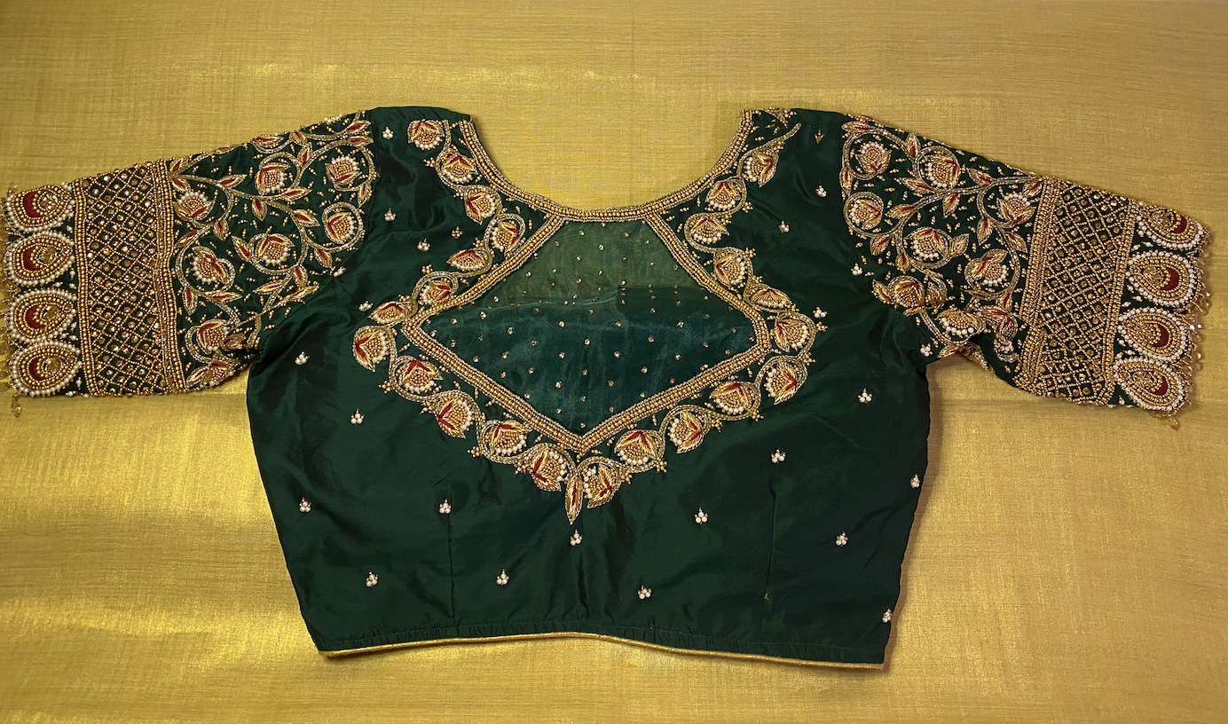 Bridal Maggam/Aari work Blouse |PrincessCut Padded 36"-44" |Dark Green