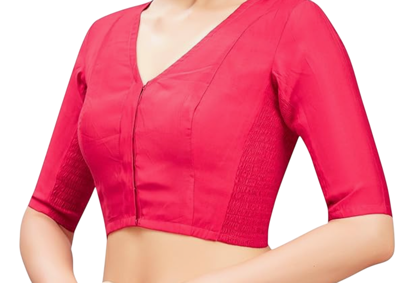 V-Neck Cotton silk stretchable sides smocked Blouse|Bust 34"-44"| Saree Mix & match Readymade Blouse | PrincessCut No-Pad No-lining