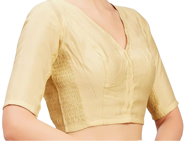 V-Neck Cotton silk stretchable sides smocked Blouse|Bust 34"-44"| Saree Mix & match Readymade Blouse | PrincessCut No-Pad No-lining