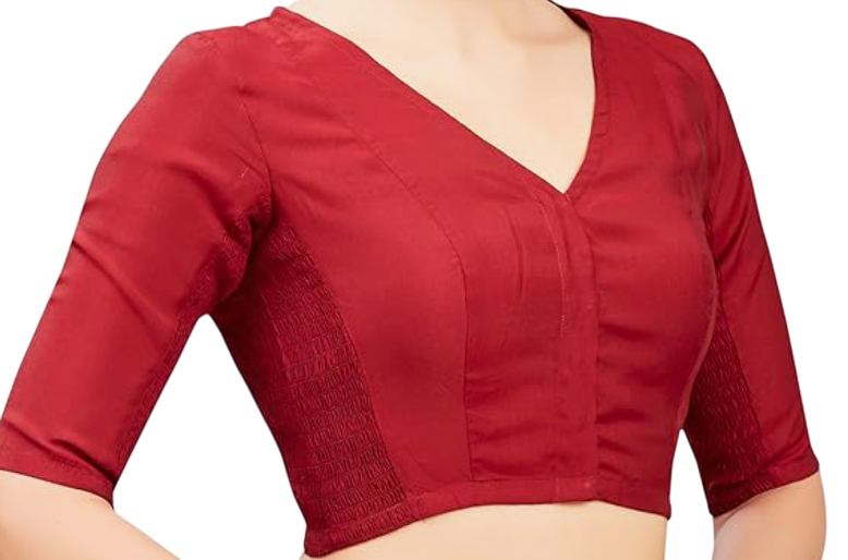 V-Neck Cotton silk stretchable sides smocked Blouse|Bust 34"-44"| Saree Mix & match Readymade Blouse | PrincessCut No-Pad No-lining
