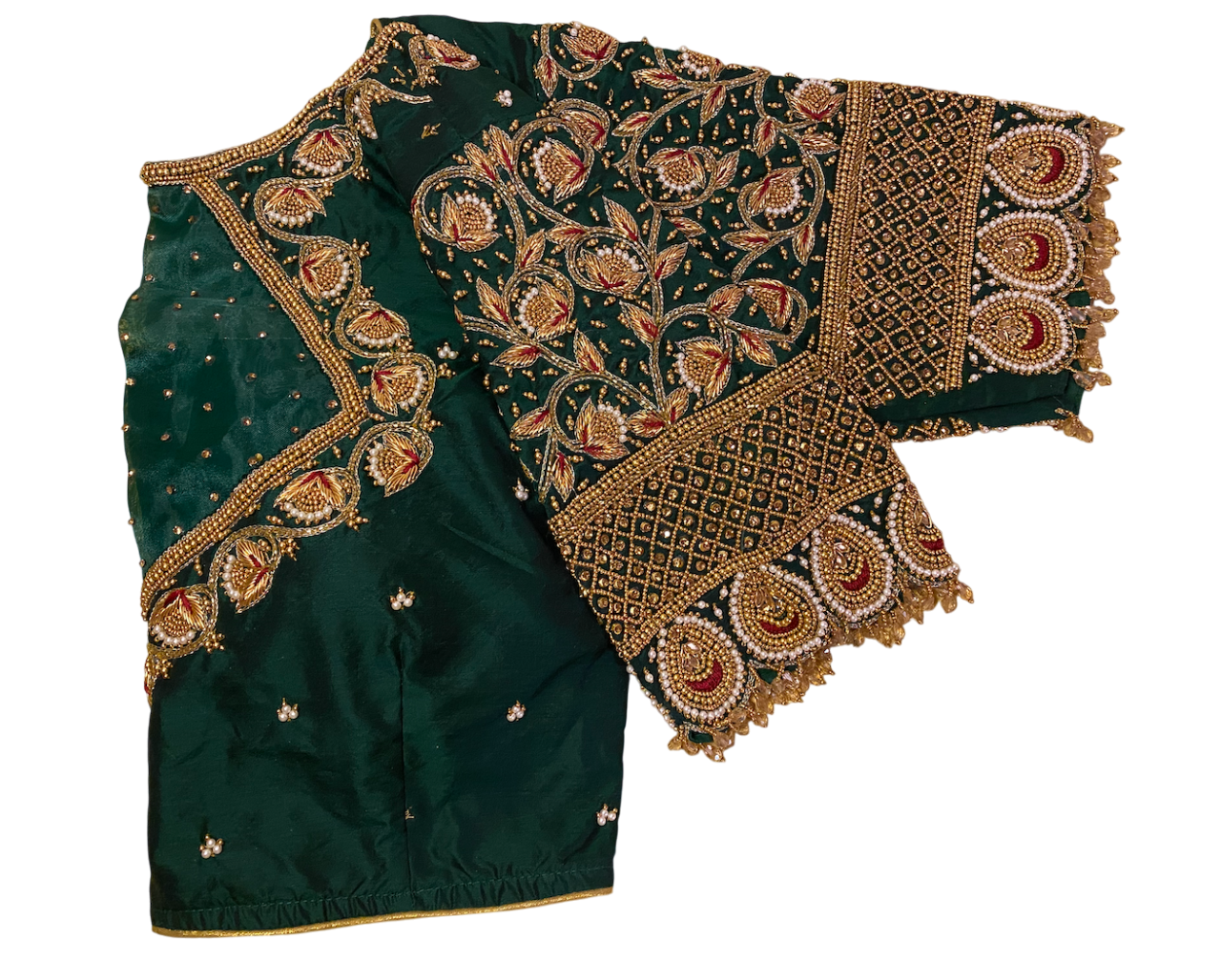 Bridal Maggam/Aari work Blouse |PrincessCut Padded 36"-44" |Dark Green