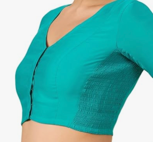 V-Neck Cotton silk stretchable sides smocked Blouse|Bust 34"-44"| Saree Mix & match Readymade Blouse | PrincessCut No-Pad No-lining