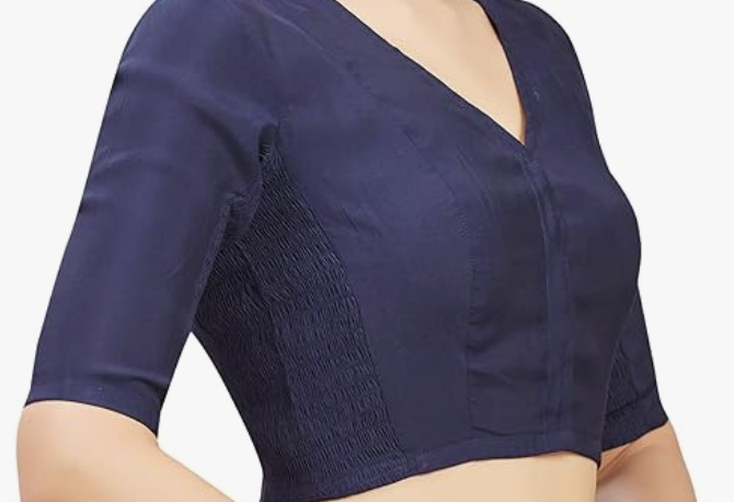 V-Neck Cotton silk stretchable sides smocked Blouse|Bust 34"-44"| Saree Mix & match Readymade Blouse | PrincessCut No-Pad No-lining