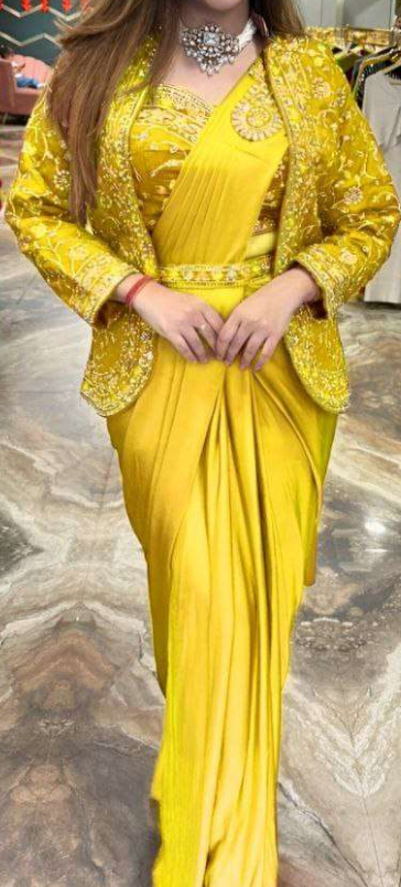 Ready to wear 1 min Saree| Saree with readymade blouse, Jacket|Light weight|Easy to wear saree |Pleated, Stitched Pallu & matching belt