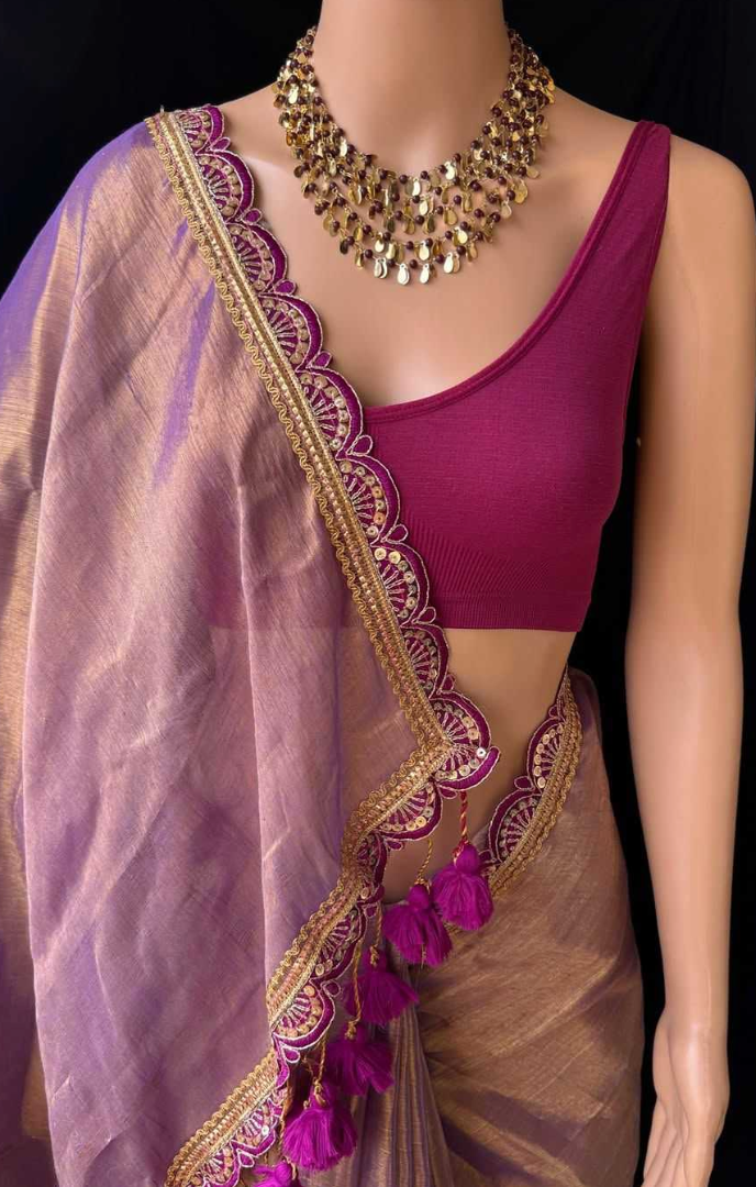 Cotton Tissue Silk Lace Border Saree