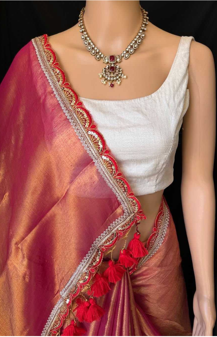 Cotton Tissue Silk Lace Border Saree