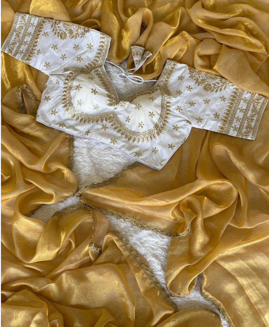 GlassTissue Silk Saree with Blouse| Chiffon silk saree