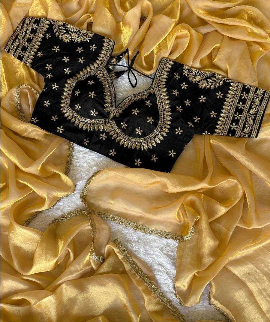 GlassTissue Silk Saree with Blouse| Chiffon silk saree