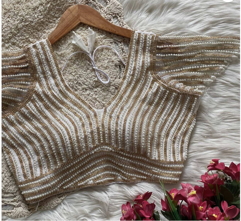 Pure Silk Readymade Designer Blouse Handcrafted pearl work
