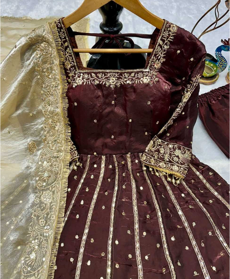 Heavy Silk Gown with Embroidery Sequin work