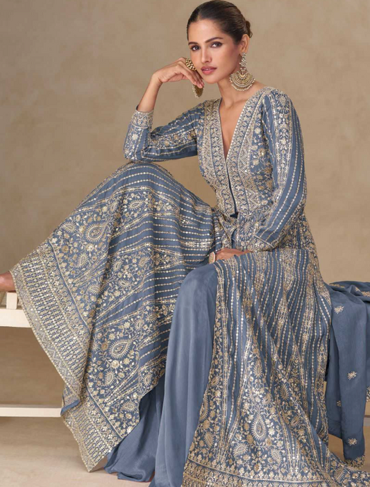 Chinon Silk  Embroidered Bollywood Style  Designer Gowns