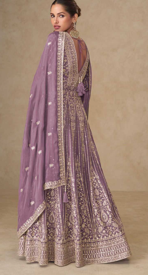 Chinon Silk  Embroidered Bollywood Style  Designer Gowns