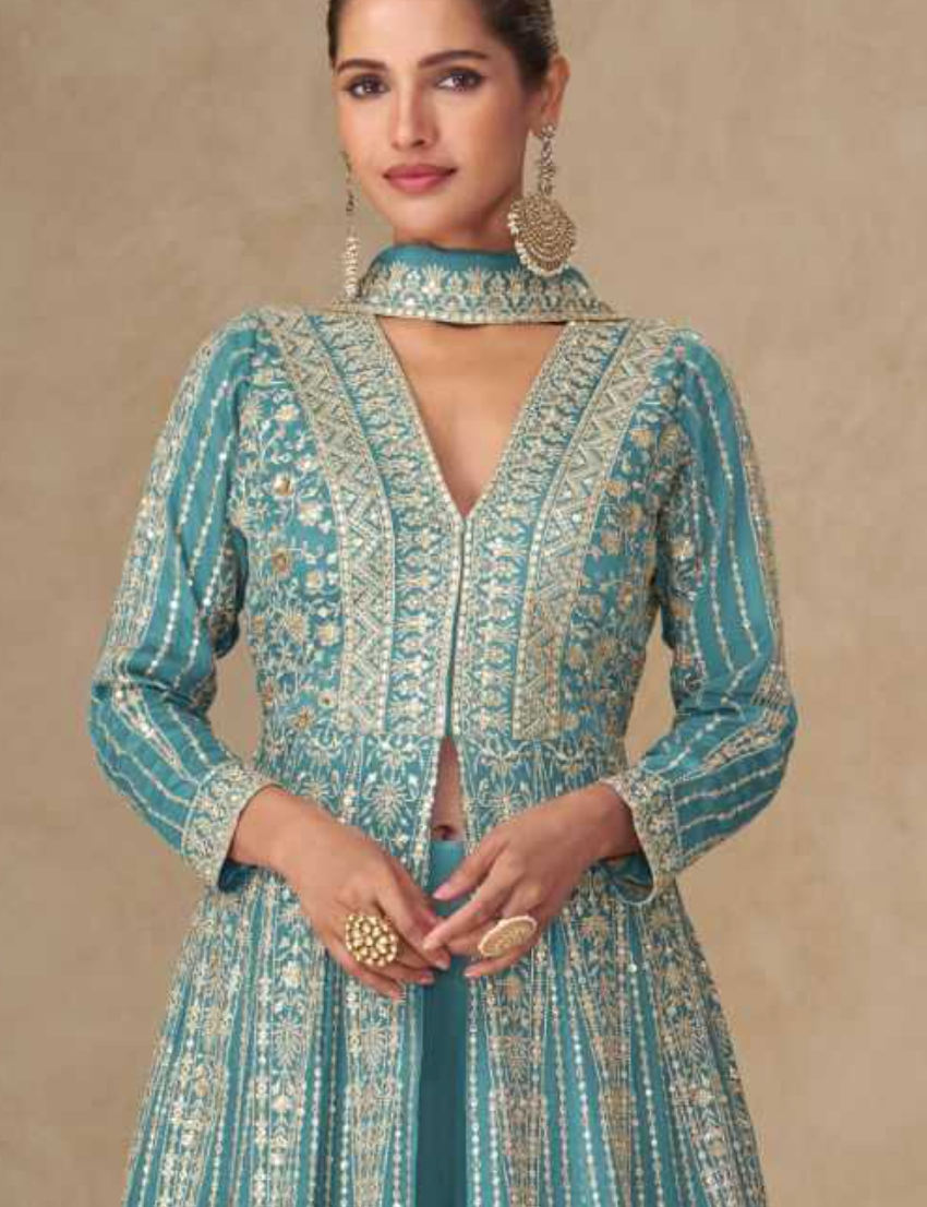 Chinon Silk  Embroidered Bollywood Style  Designer Gowns