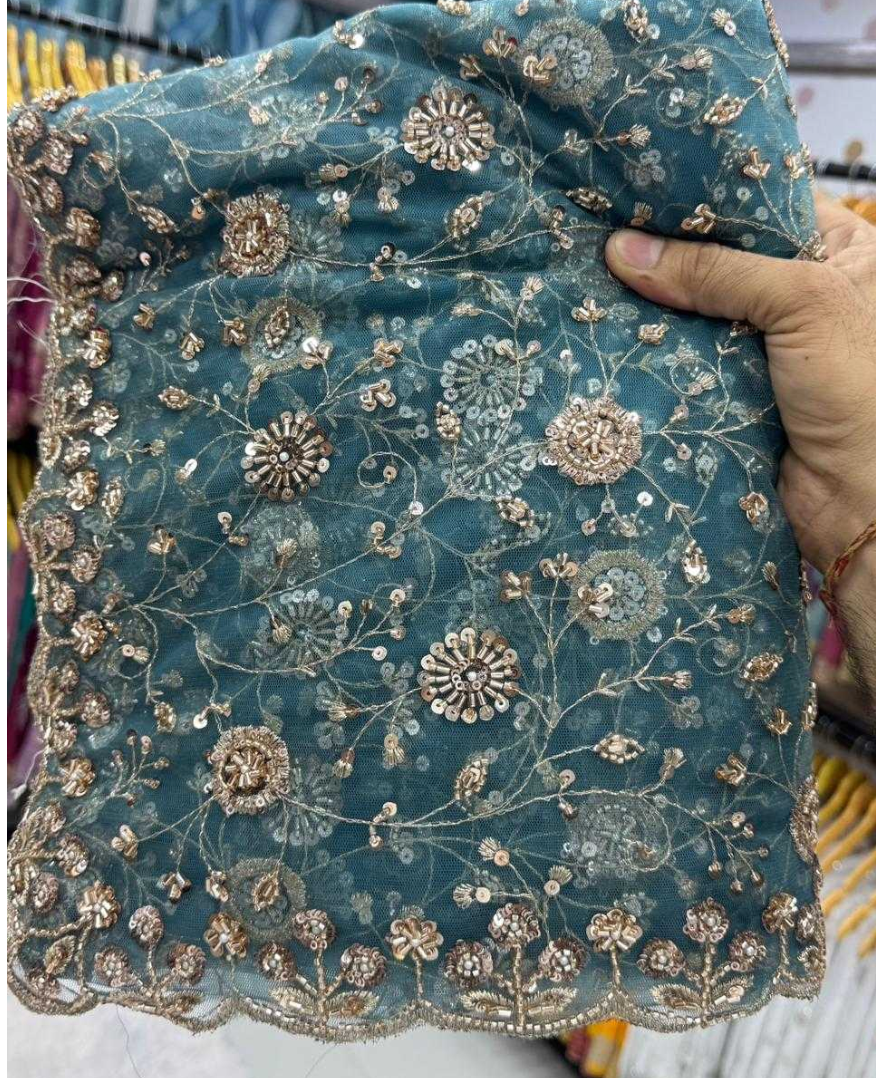 Soft Net Saree With Heavy Sequins embroidered Work