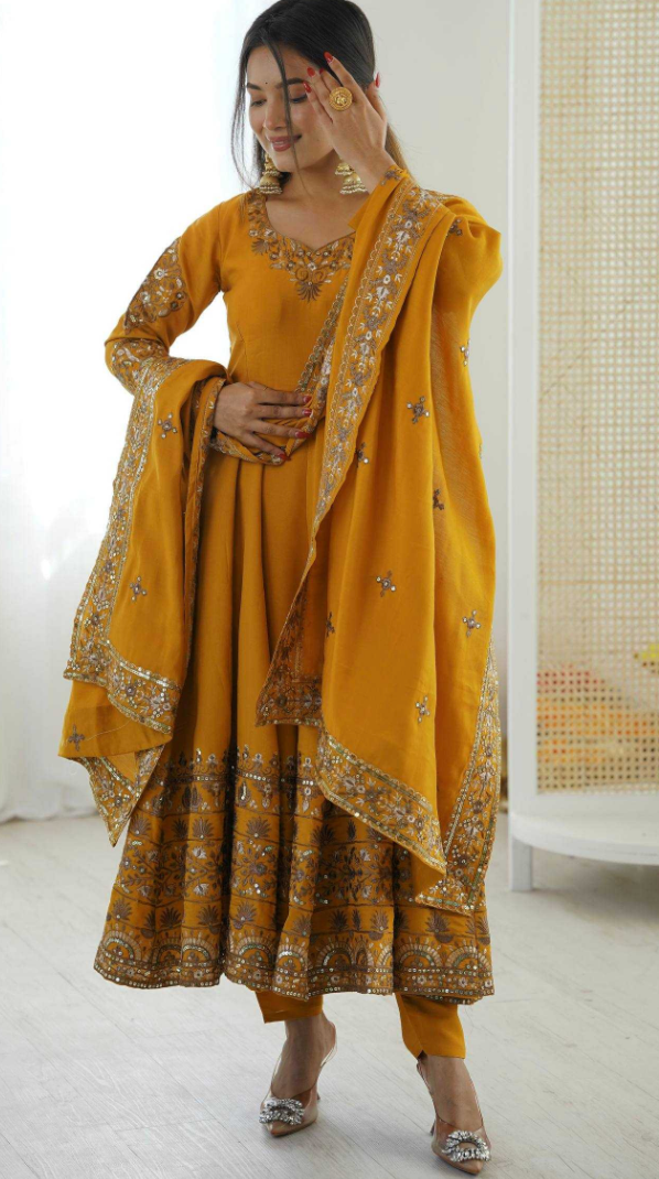 Heavy Roman Silk Embroidered Anarkali Gown