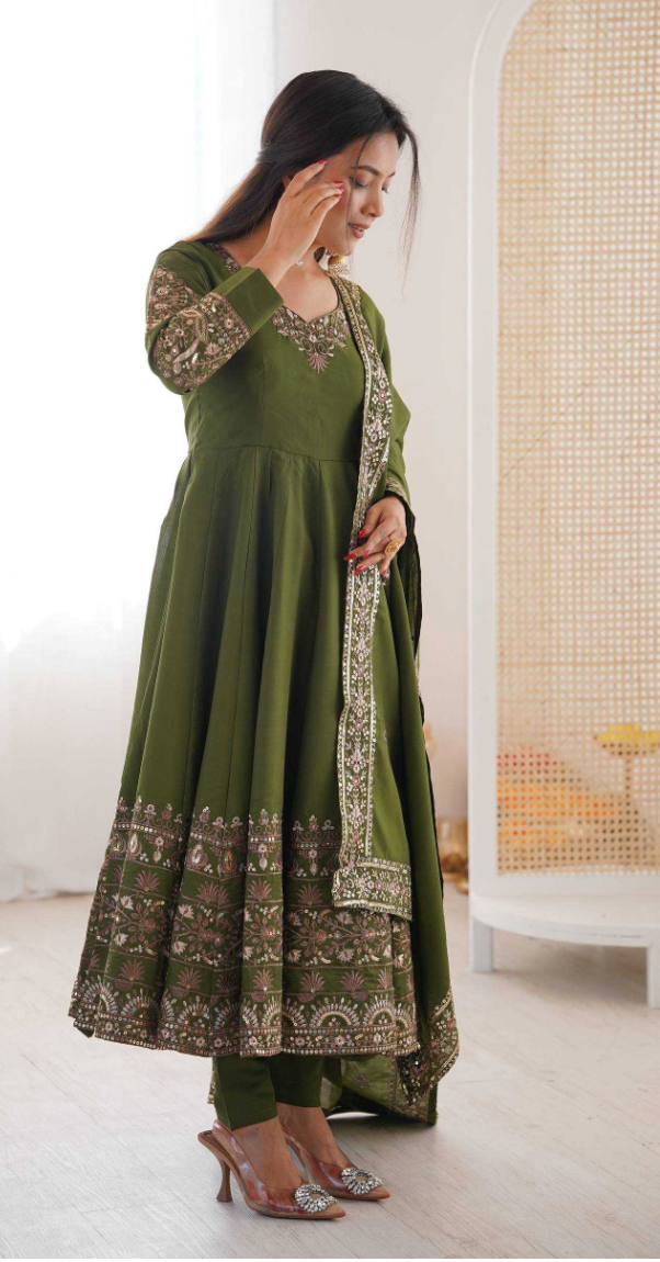 Heavy Roman Silk Embroidered Anarkali Gown