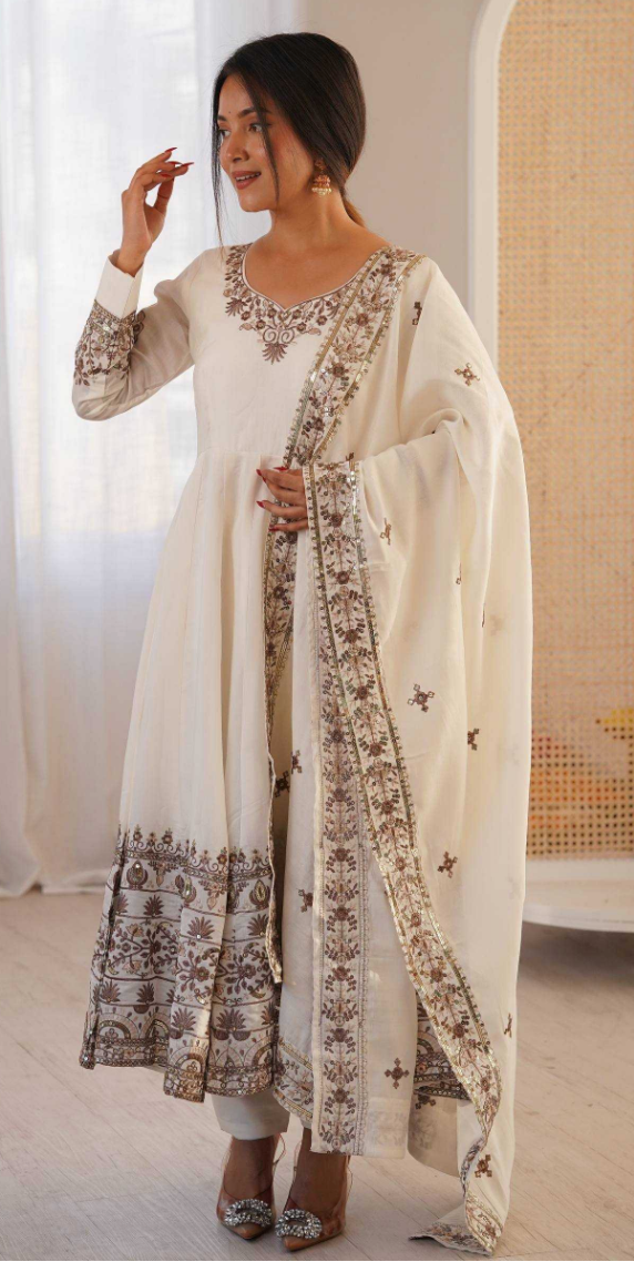 Heavy Roman Silk Embroidered Anarkali Gown