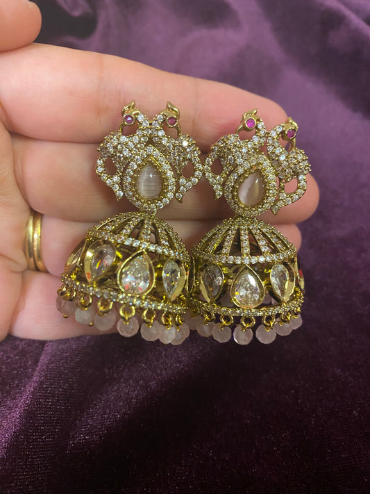 CZ Pink Crystal Beads AD Jhumki