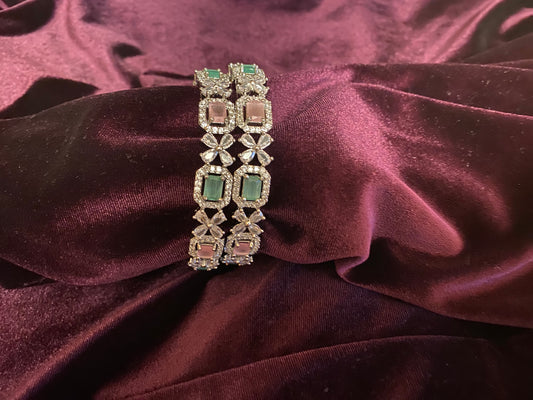 Mint Green and Pink American Diamond Bangles