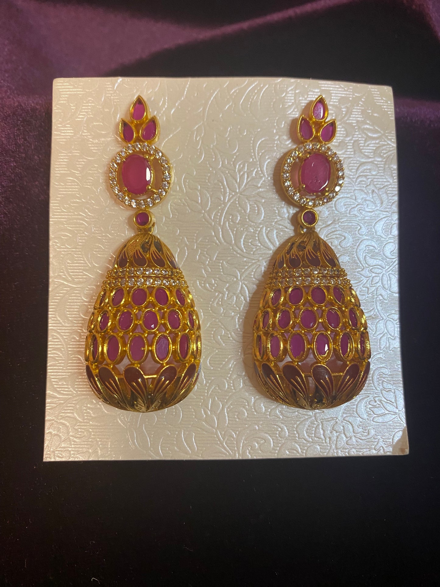 Ruby Pink Gold Finish AD Earrings