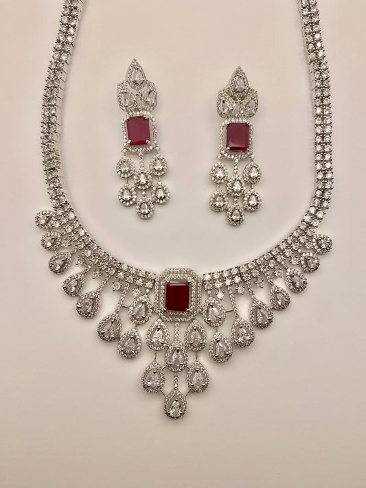 Ruby CZ American Diamond Necklace