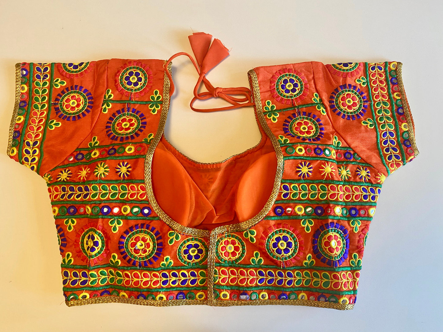 Foil Mirror Thread Work Padded Blouse | Orange