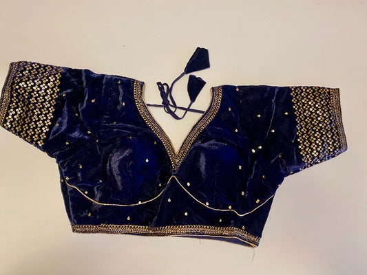 Navy Blue  Velvet and sequin Ready blouse 36"-38"