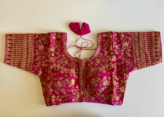 Embroidered Rani Pink Velvet Ready Blouse 34"-38"