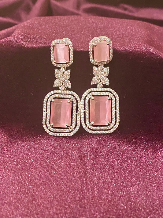 Pink CZ Silver Finish AD Earrings