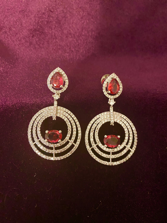 Ruby Pink CZ Silver finish AD Earrings