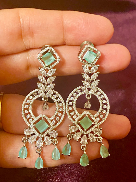 Mint CZ Silver finish AD Earrings