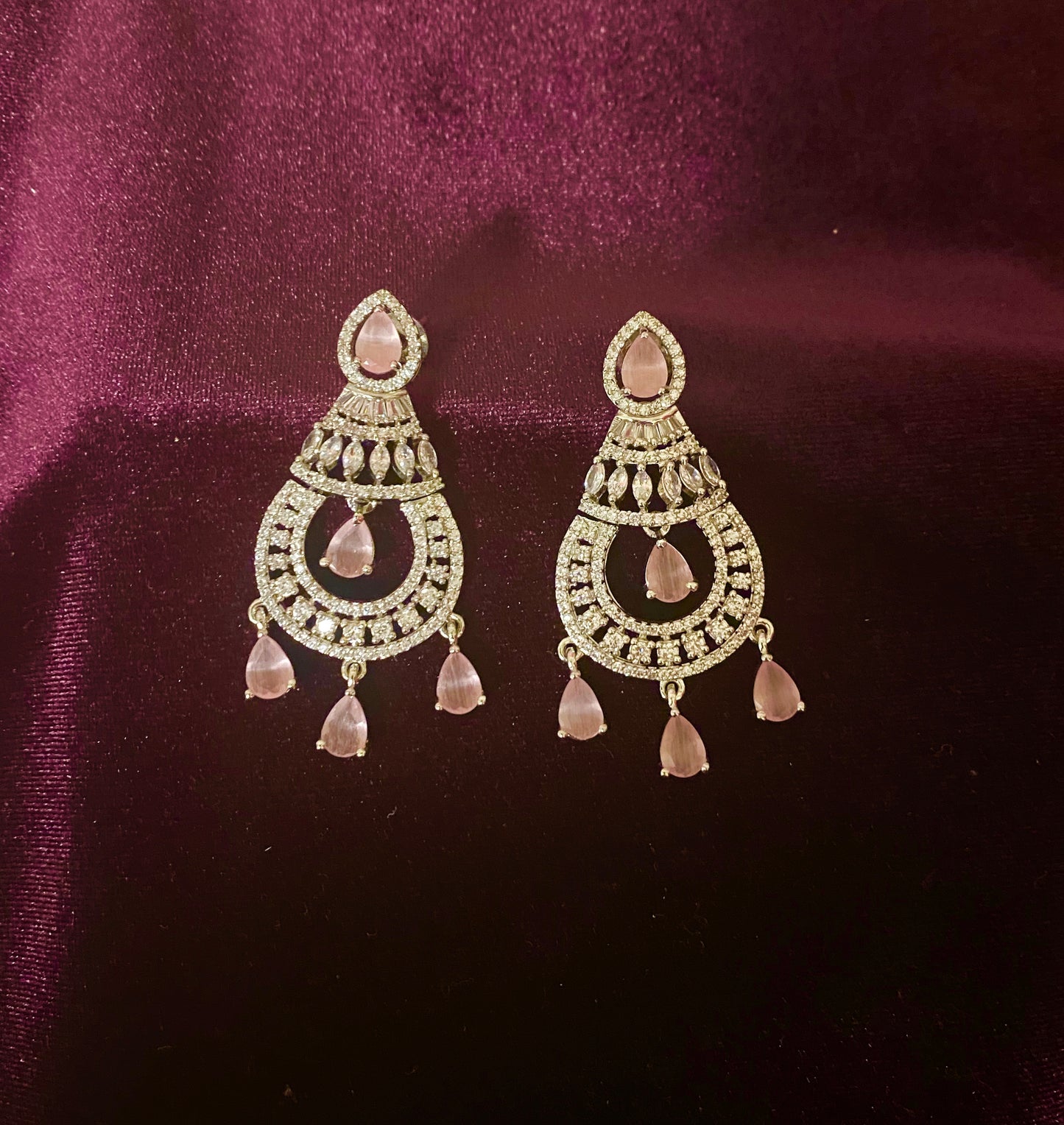 Pink CZ Silver finish AD Earrings