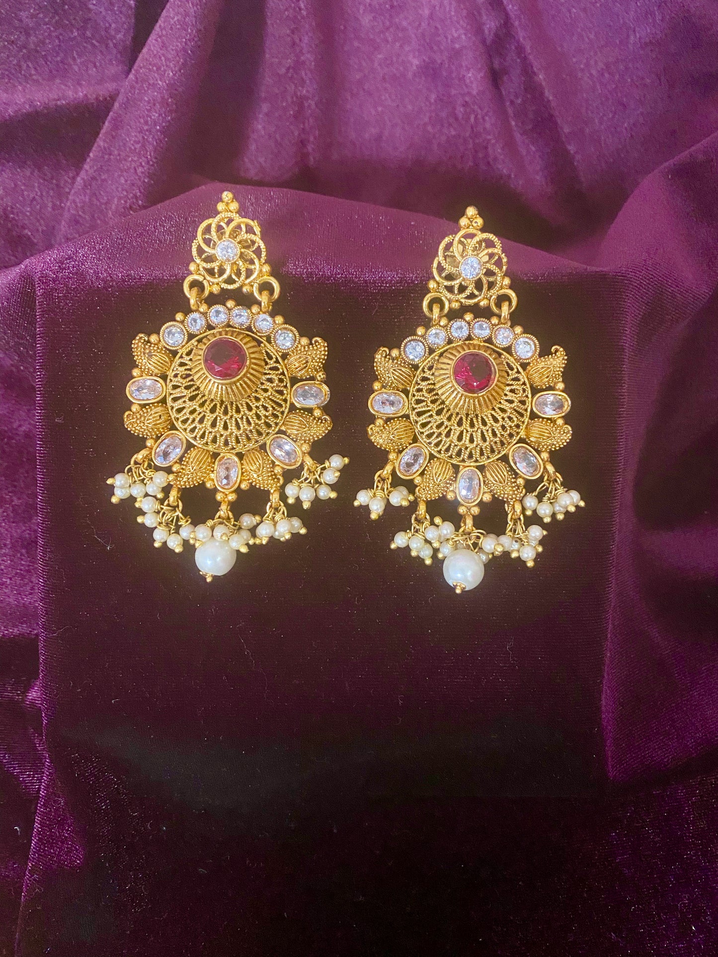 Antique Ruby Pearl Earrings