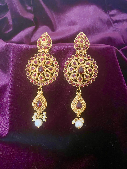 Antique Ruby Red Pearl Earrings