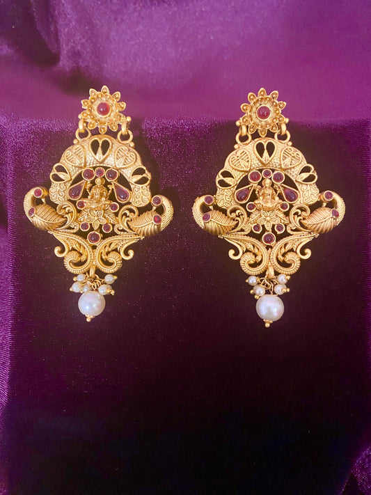 Antique Peacock Ruby Pearl Earrings