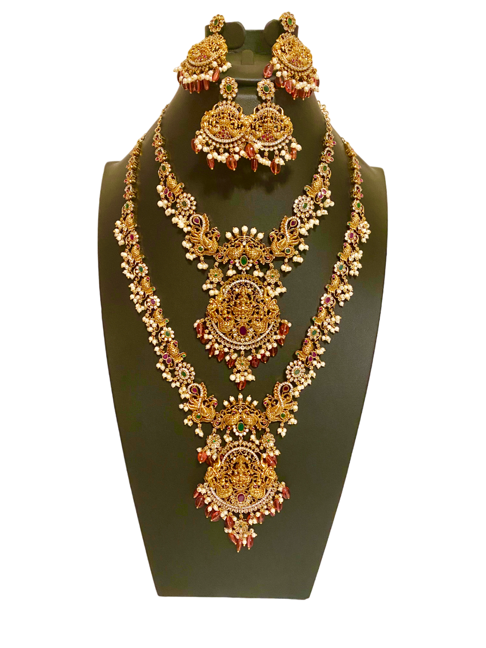 Laxmi Peacock AD Guttapusalu Necklace| 2 Earring sets