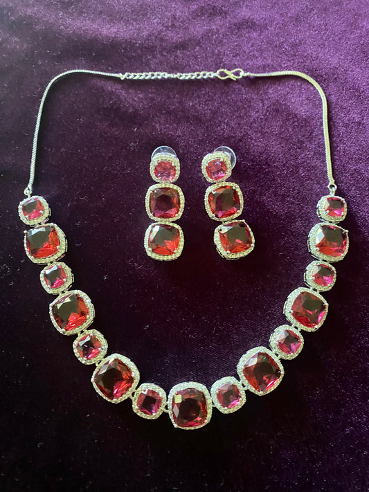 Red stone and CZ white AD Necklace