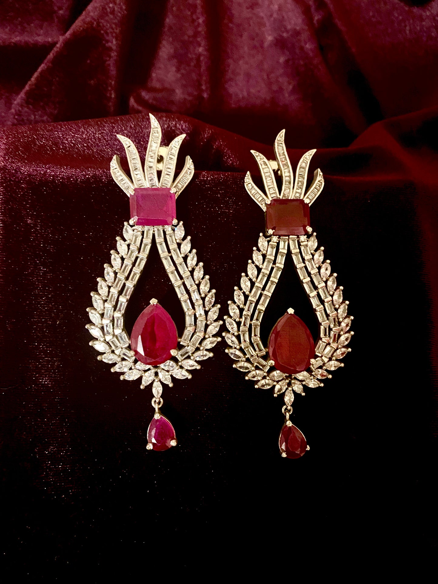 Ruby Pink CZ Silver finish AD Earrings