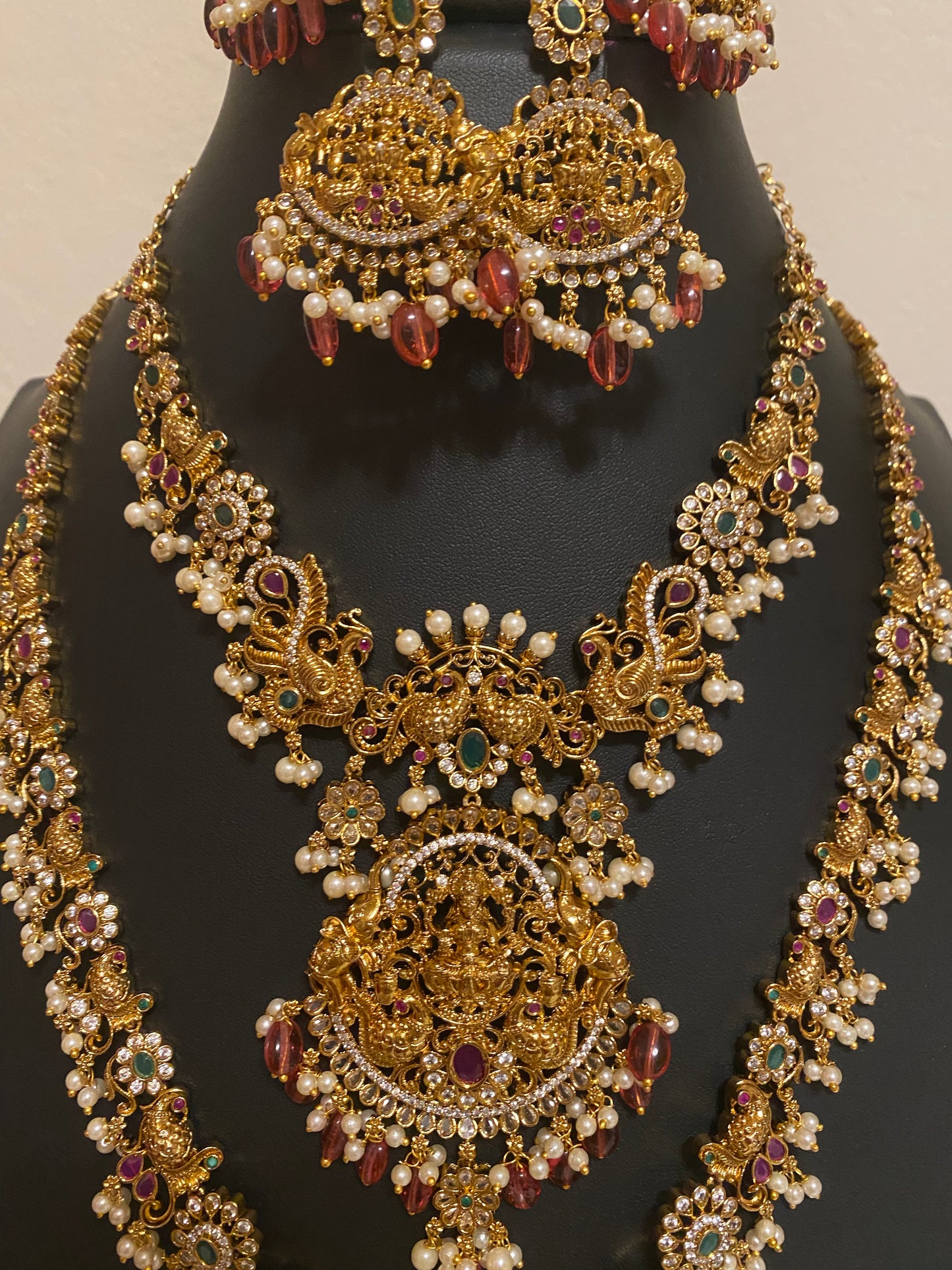 Laxmi Peacock AD Guttapusalu Necklace| 2 Earring sets