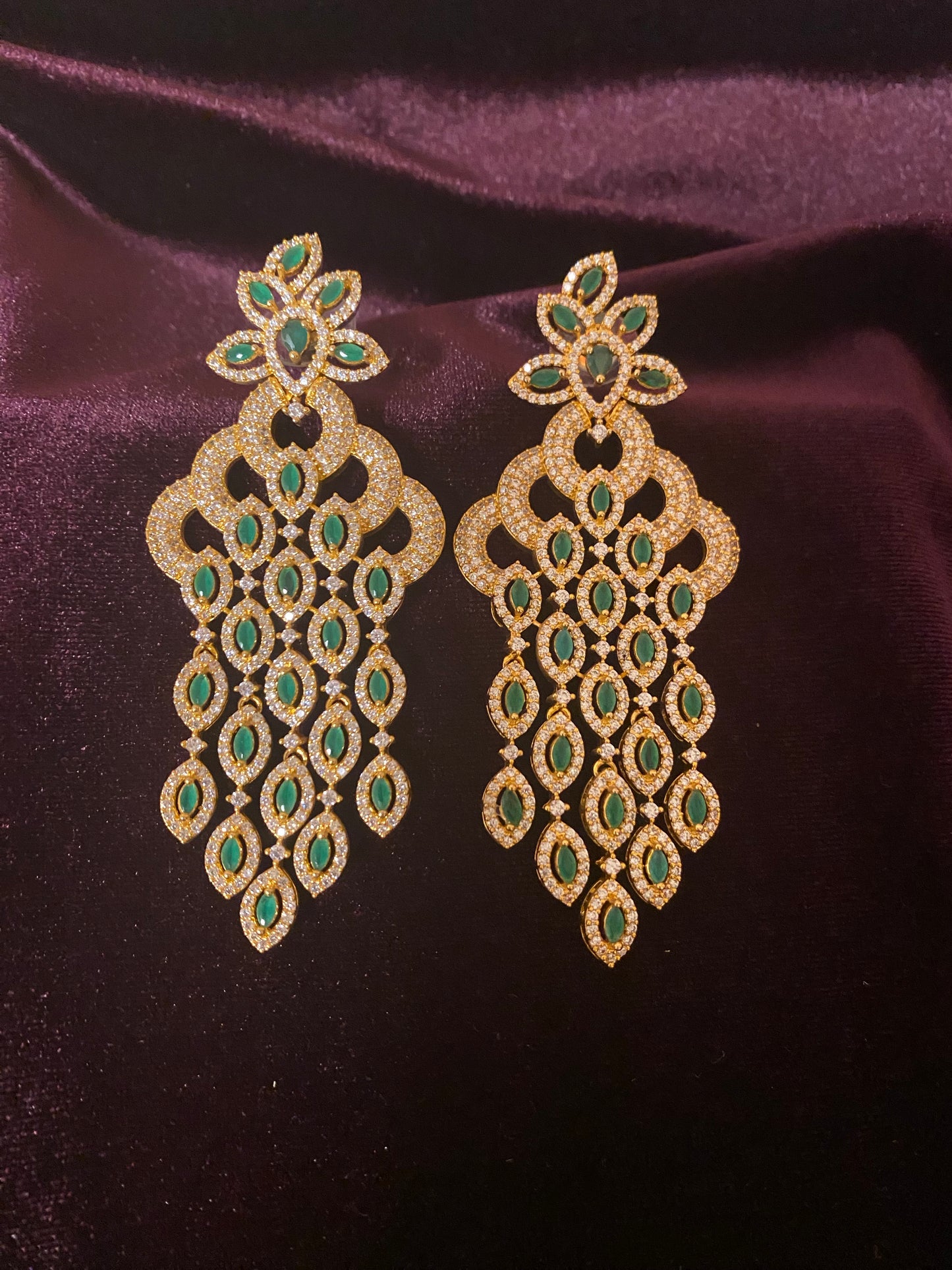 Emerald Green Gold finish AD Earrings