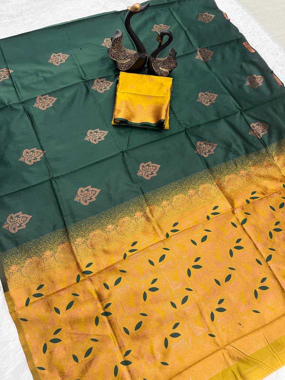 Lichi Silk Banarasi Saree in Dark Green