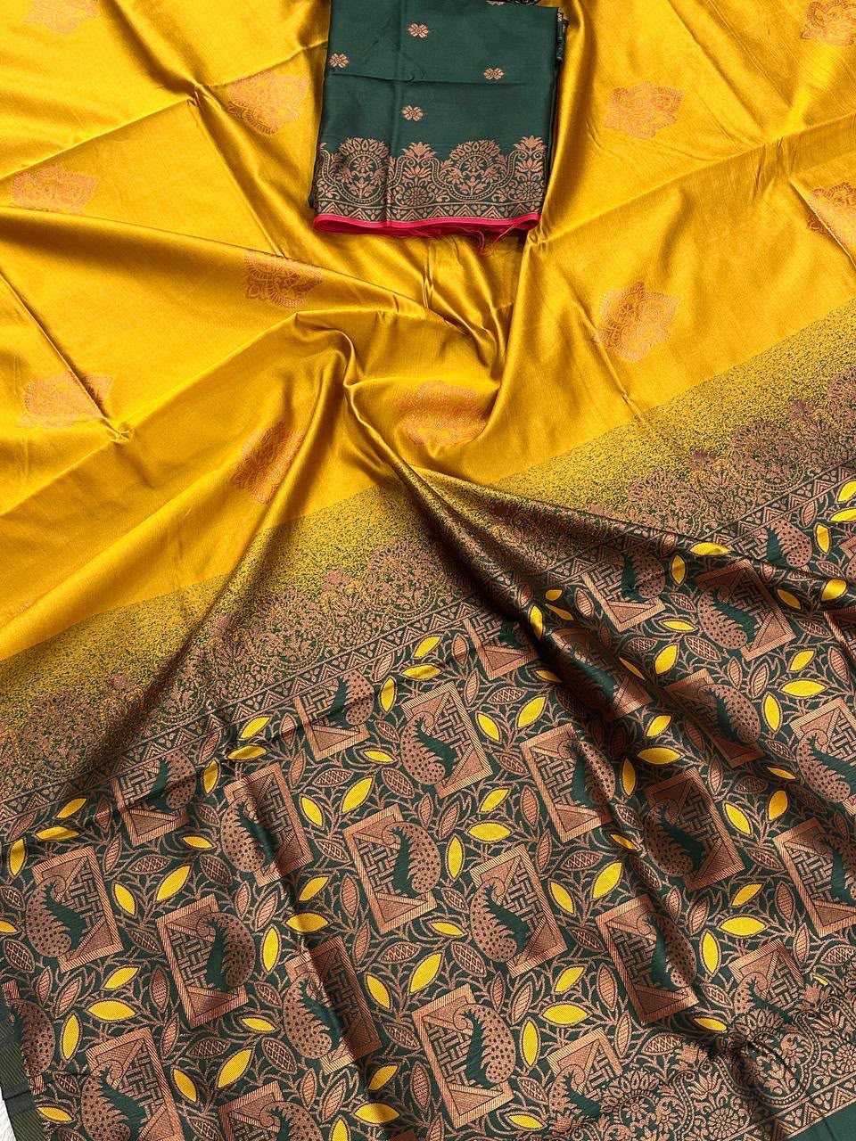 Lichi Silk Banarasi Saree in Dark Green