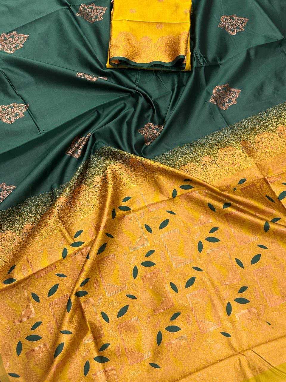 Lichi Silk Banarasi Saree in Dark Green
