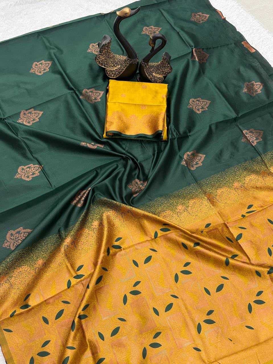Lichi Silk Banarasi Saree in Dark Green