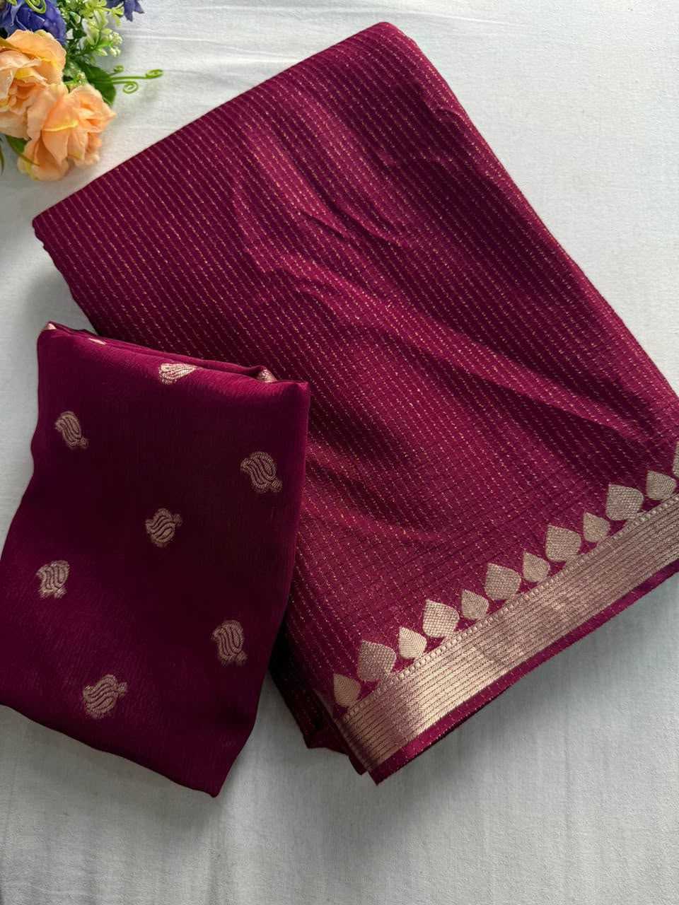 Banarasi Soft Silk Saree in Dark Wine