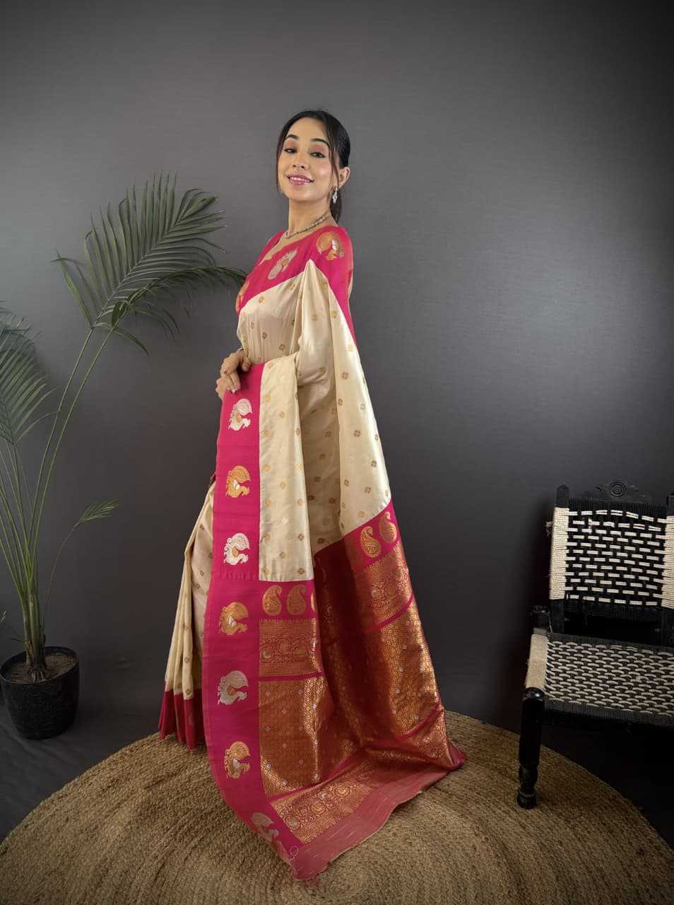 Banarasi Soft Silk Saree in Yellow