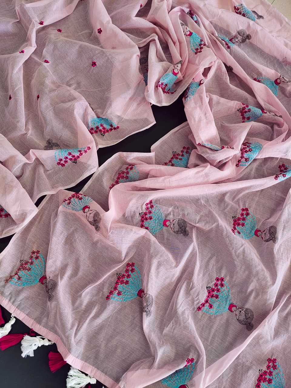 Chanderi Cotton Designer Saree in Baby Pink